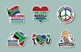 conjunto de adesivos do dia internacional nelson mandela vetor