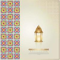 modelo de plano de fundo de cartão de design islâmico com colorido ornamental de mosaico e lanterna islâmica. vetor islâmico