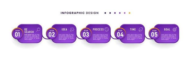 infográfico de negócios moderno com design de modelo quadrado e gradiente de cor com ícones e 5 opções ou etapas. vetor