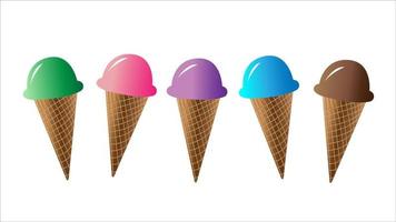 bolas de sorvete coloridas em cones vetor isolado no fundo branco