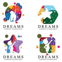 logotipo do ícone vetorial alcançar sonhos, educação, conceito de estrela, crianças vetor