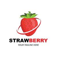 vetor de um logotipo de frutas morango frutas frescas cor vermelha, disponível no mercado pode ser para suco de frutas ou para gostos de saúde do corpo azedo, design de impressão de tela, adesivo, banner, empresa de frutas