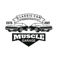 vetor de logotipo de carro de músculo americano. design vintage, estilo antigo ou garagem de carro clássico, loja, reparo de restauração de carro e corrida, conceito retrô