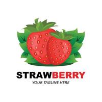 vetor de um logotipo de frutas morango frutas frescas cor vermelha, disponível no mercado pode ser para suco de frutas ou para gostos de saúde do corpo azedo, design de impressão de tela, adesivo, banner, empresa de frutas