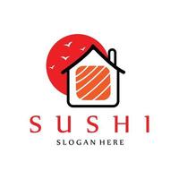vetor de logotipo de comida de sushi japonês, com uma variedade de carne de frutos do mar, design de fundo adequado para adesivos, serigrafia, banners, flayers, empresas