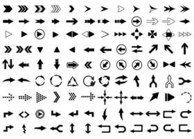 definir a coleção de ícone de seta preta, símbolos de seta, vetor de pictograma.