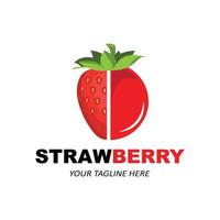 vetor de um logotipo de frutas morango frutas frescas cor vermelha, disponível no mercado pode ser para suco de frutas ou para gostos de saúde do corpo azedo, design de impressão de tela, adesivo, banner, empresa de frutas