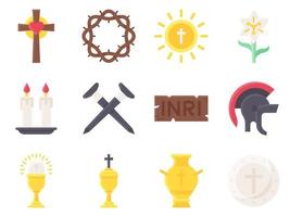 conjunto de ícones planos relacionados à semana santa 4, ilustração vetorial