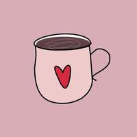 estilo xícara de café desenhada à mão com coração vetor