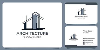 logotipo de arquitetura minimalista com design de logotipo de estilo de arte de linha e modelo de cartão de visita vetor