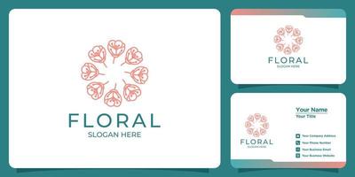 conjunto de logotipos e cartões de visita de modelo floral feminino e moderno desenhados à mão vetor