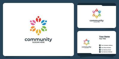 conjunto de logotipo de grupo social colorido criativo e cartão de visita vetor