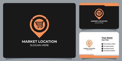 conjunto de logotipo de localização e mercado e cartão de visita vetor
