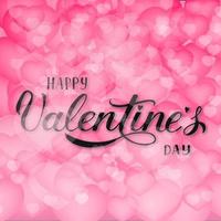 dia dos namorados cartão escrito à mão. fundo de corações 3d rosa suave com. feliz dia dos namorados letras de caligrafia. vetor