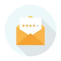 ícone de classificação de qualidade de cinco estrelas. ícone de envelope com classificação de 4 estrelas. feedback e avaliação de compradores e clientes. vetor