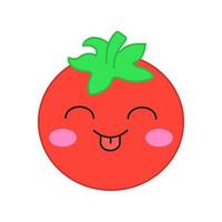 personagem de vetor kawaii fofo de tomate. vegetal feliz com rosto sorridente e língua de fora. comida rindo. emoji engraçado, emoticon, sorriso. ilustração de cor de desenho animado isolada