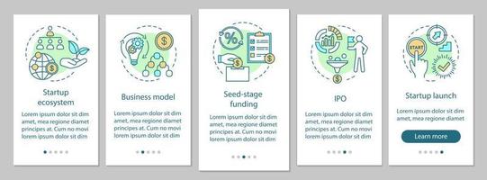 tela de página de aplicativo móvel de integração de inicialização com conceitos lineares. construção passo a passo de negócios instruções gráficas. ux, ui, modelo de vetor gui com ilustrações