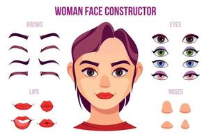 elementos construtores de rosto de mulher vetor