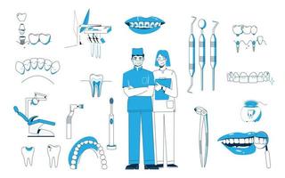 conjunto de ícones planos de odontologia vetor