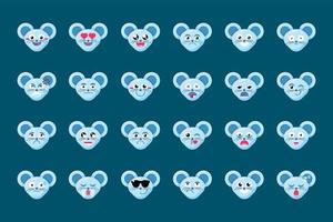 emoji divertido animal fofo rato sorriso conjunto de emoções vetor