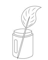 tinteiro de vidro com caneta. desenhar ilustração em preto e branco vetor