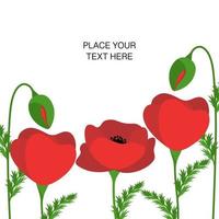 cartão de vetor decorativo com flores de papoula vermelhas