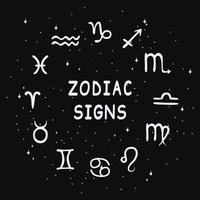 signos do zodíaco e seus símbolos em um círculo. ilustração vetorial desenhada à mão em estilo doodle. vetor