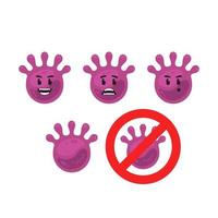 conjunto de mascote de caracteres de vetor de bactérias de vírus violeta inclui vermelho sem sinal