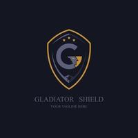 modelo de design de logotipo de carta g de escudo de guerreiro espartano gladiador para marca ou empresa