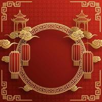 cor de fundo de moldura chinesa vermelha e dourada com elementos asiáticos. vetor