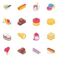 ícones isométricos de comida de confeitaria e padaria