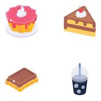 ícones isométricos de comida doce e refresco vetor