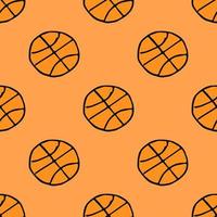 padrão de doodle sem costura com bola de basquete. ilustração vetorial com bola de basquete em fundo laranja vetor