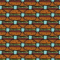 padrão sem emenda com ícones de hambúrguer. fundo colorido de hambúrguer. ilustração de hambúrguer de vetor doodle