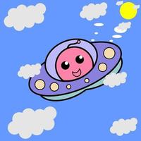 ilustração vetorial personagem de desenho animado gráfico de ufo alienígena fofo no estilo de arte de linha doodle kawaii. adequado para livros infantis, camisetas, roupas e outros produtos infantis. vetor