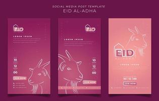 conjunto de modelo de mídia social de retrato para o feriado islâmico de eid al adha com design de desenho de linha de cabra vetor