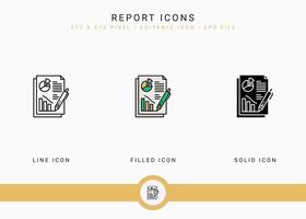 ícones de relatório definir ilustração vetorial com estilo de linha de ícone sólido. conceito de verificação de satisfação do cliente. ícone de traçado editável em fundo isolado para web design, infográfico e aplicativo móvel ui. vetor