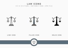 ícones de lei definir ilustração vetorial com estilo de linha de ícone sólido. conceito de eleição pública do governo. ícone de traçado editável em fundo isolado para web design, interface de usuário e aplicativo móvel vetor