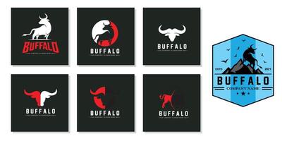 ícone de vetor de logotipo de búfalo touro de bisão, design de logotipo retrô vintage de animais de fazenda