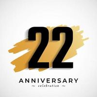 Celebração de aniversário de 22 anos com símbolo de escova de ouro. saudação de feliz aniversário celebra evento isolado no fundo branco vetor