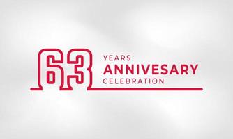 Celebração de aniversário de 63 anos vinculada ao contorno do logotipo cor vermelha para evento de celebração, casamento, cartão de felicitações e convite isolado no fundo de textura branca vetor