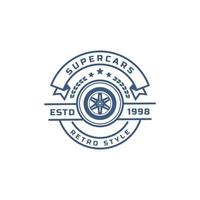emblema do logotipo do carro vintage retrô distintivo. reparos de carros clássicos, silhuetas de serviço de pneus vetor