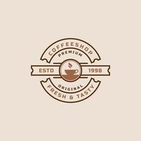 logotipos de café clássico retrô distintivo. xícara, feijão, café estilo vintage design ilustração vetorial vetor