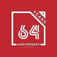 Design de estilo de logotipo de comemoração de aniversário de 64 anos com número vinculado na praça isolada em fundo vermelho. saudação de feliz aniversário celebra ilustração de design de evento vetor