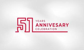 Celebração de aniversário de 51 anos ligada ao contorno do logotipo cor vermelha para evento de celebração, casamento, cartão de felicitações e convite isolado no fundo de textura branca vetor