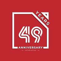 Design de estilo de logotipo de comemoração de aniversário de 49 anos com número vinculado na praça isolada em fundo vermelho. saudação de feliz aniversário celebra ilustração de design de evento vetor