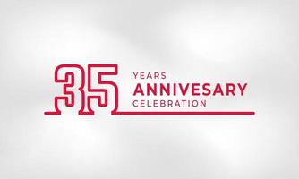 Celebração de aniversário de 35 anos vinculada ao contorno do logotipo cor vermelha para evento de celebração, casamento, cartão de felicitações e convite isolado no fundo de textura branca vetor