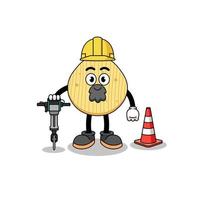 desenho de personagem de batata frita trabalhando na construção de estradas vetor