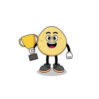 mascote dos desenhos animados de batata frita segurando um troféu vetor