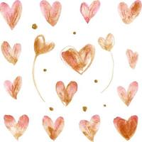 corações e pontos rosa claro e dourado. conjunto romântico de elementos de aquarela rastreados vetor